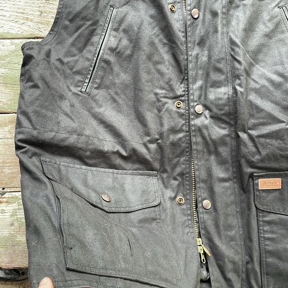 Fleece Lined Zip Up Button Down Vest by Outback Trading Co w/ Genuine Oilskin - Picture 4 of 7